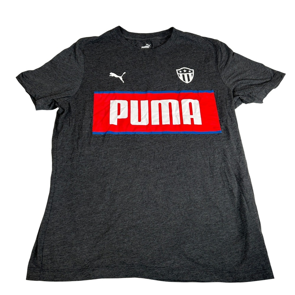 PUMA Mens Graphic Logo T-Shirt Charcoal Gray Red White Blue Large 000N/A-XX